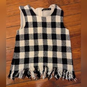 Zara Black and White Checkered Fringe Top